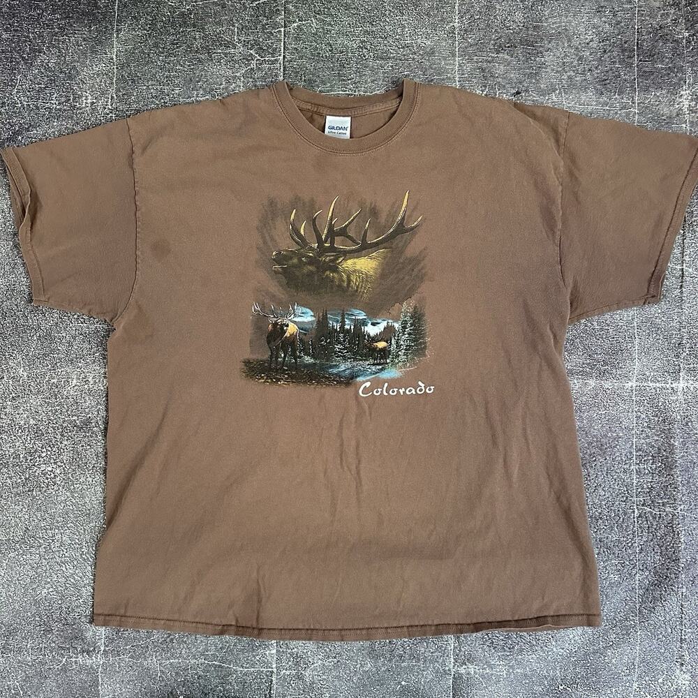 Men's Vintage Y2K Colorado National Park Elk Nature Brown T Shirt Tee Sz 2XL XXL